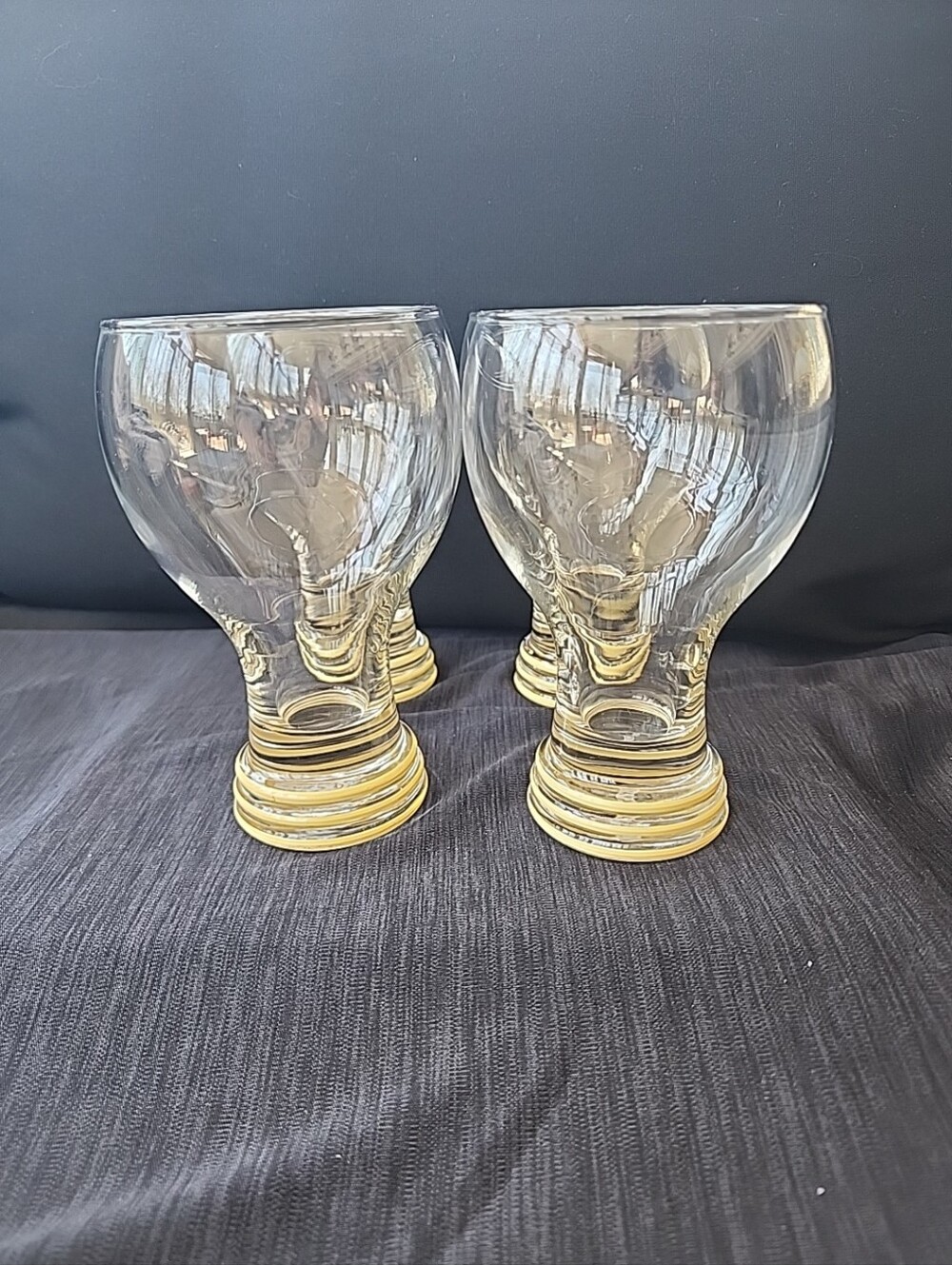 Fiesta Ware Glass Goblets x 4 Beer Glasses Yellow Banded Homer Laughlin Vintage